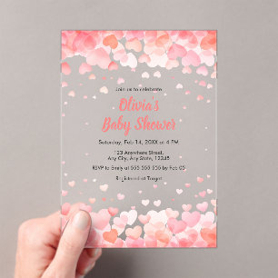 Pink and Red A Little Sweetheart Baby Shower Acrylic Invitations