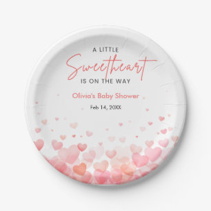Pink and Red A Little Sweetheart Baby Shower Paper Plate