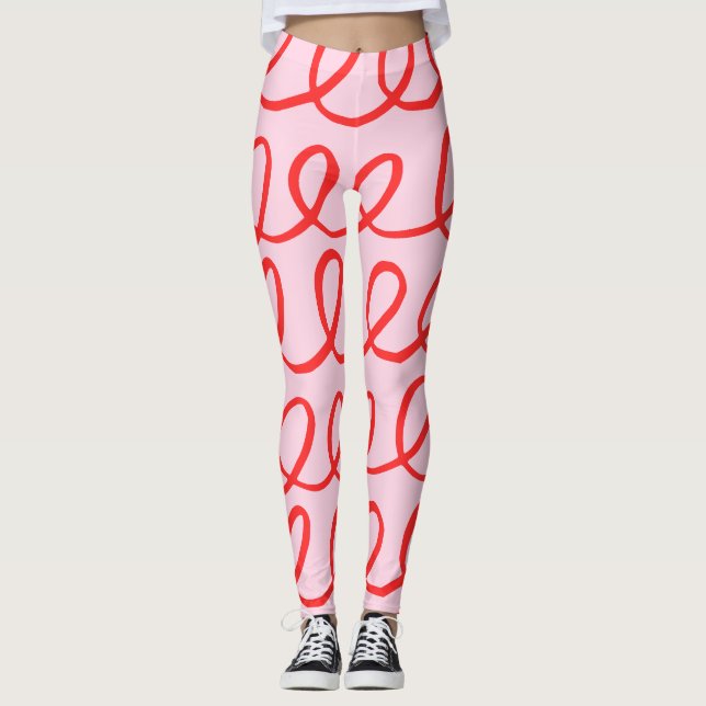 Pink and Red Abstract Leggings (Front)