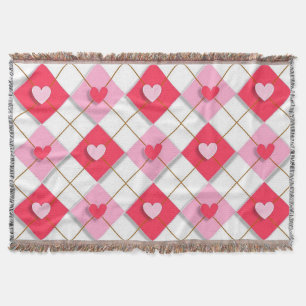 Pink And Red Argyle Hearts Throw Blanket