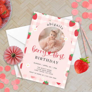 Pink and Red Berry First Birthday Invitation