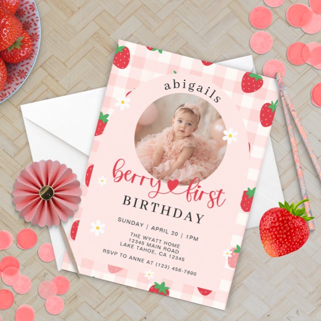 Pink and Red Berry First Birthday Invitation (Creator Uploaded)
