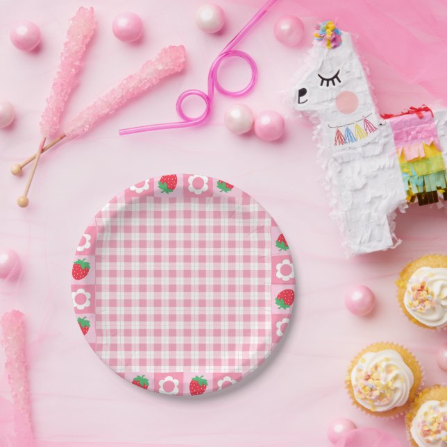 Pink and Red Berry First Birthday Party Cake Paper Plate (Party)