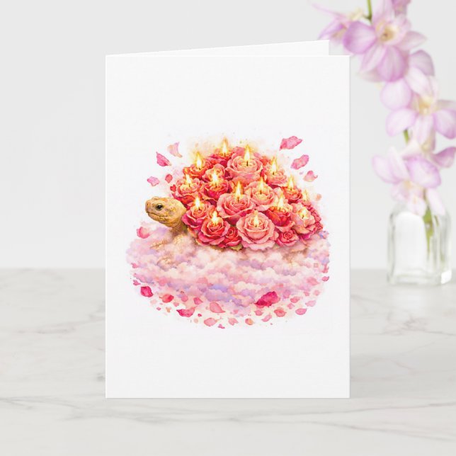 Pink and red Birthday Roses Sulcata turtle cloud Card (Orchid)