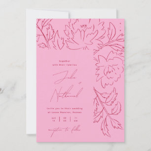 Pink and Red Botanical Colourful Floral Wedding Invitation