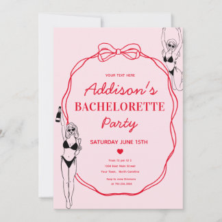 Pink and Red Bow Bachelorette Party Invitation