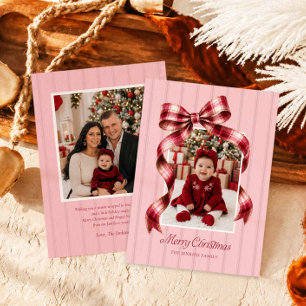 Pink and Red Bow Family Christmas Photo Card