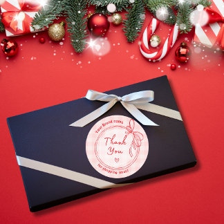 pink and Red bow Thank you business Sticker