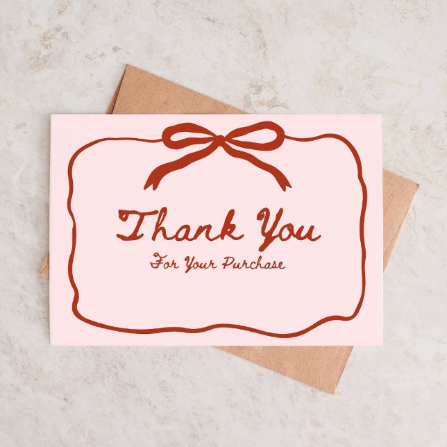 Pink and Red Bow Thank You for Your Order Business Card (Thank you card pink and red aesthetic. )