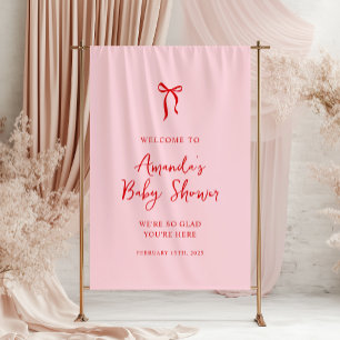 Pink and Red Bow Valentine's Baby Shower Welcome Banner