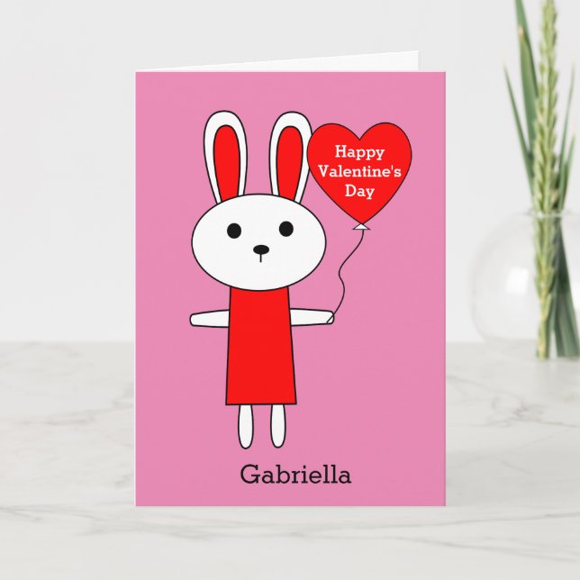 Pink and Red Bunny Valentine's Day Card (Front)
