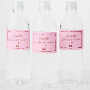 Pink and Red Cherry Bachelorette Party Weekend Water Bottle Label