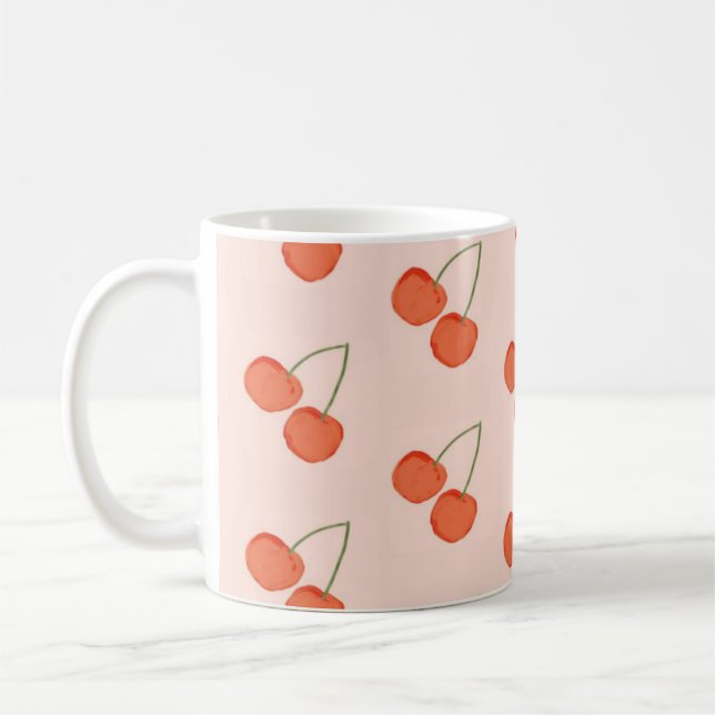 Pink and Red Cherry Fruit Pattern  Coffee Mug (Left)