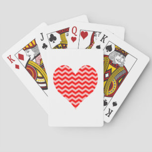 Pink and Red Chevron Heart Playing Cards