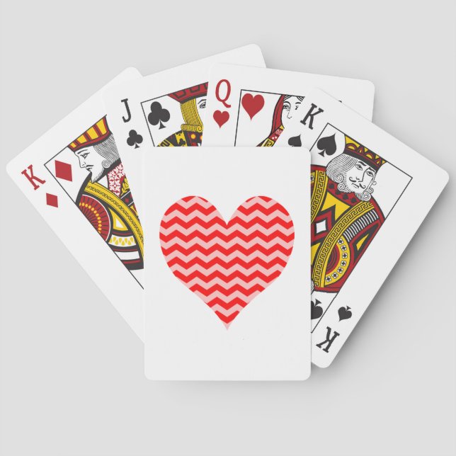 Pink and Red Chevron Heart Playing Cards (Back)