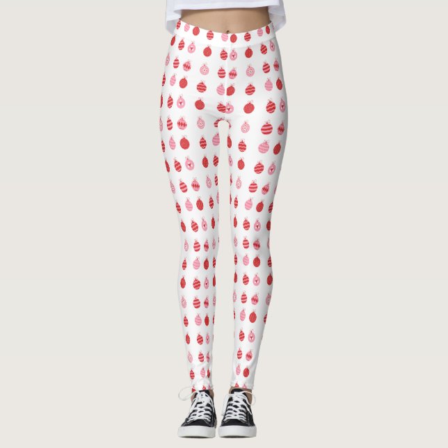 Pink And Red Christmas Balls Pattern Leggings (Front)