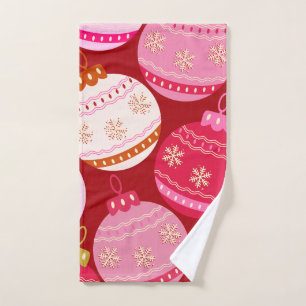 Pink And Red Christmas Baubles Bath Towel Set