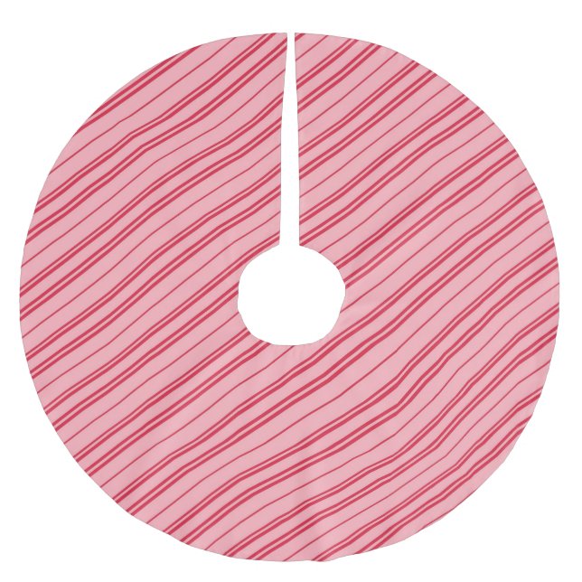 Pink and Red Christmas Candy Cane Stripes  Brushed Polyester Tree Skirt (Front)