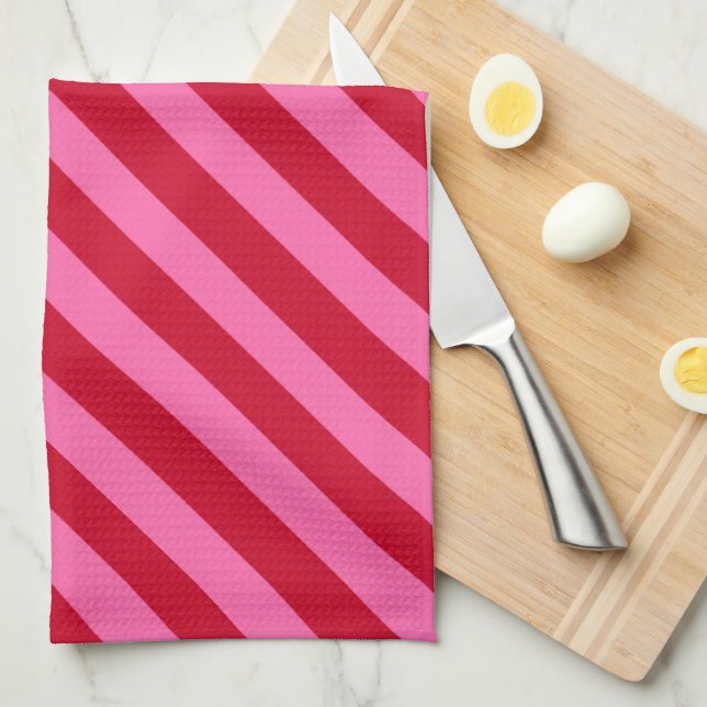 Pink and Red Christmas Peppermint Stripes  Tea Towel (Quarter Fold)