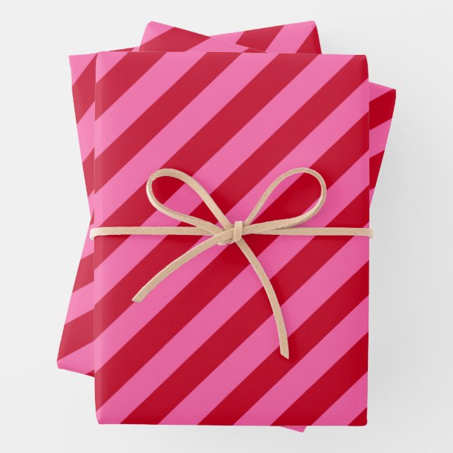 Pink and Red Christmas Peppermint Stripes  Wrapping Paper Sheet (In situ)