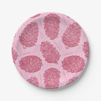 Pink and Red Christmas Pinecones Paper Plate