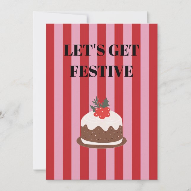 Pink and red Christmas pudding Invitation (Front)
