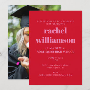 Pink and Red Class of 2024 Photo Graduation Party  Invitation