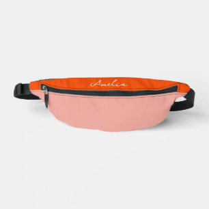 Pink and Red Color Block Personalized Name Bum Bags