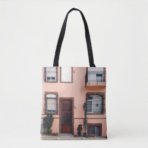 PINK AND RED CONCRETE BUILDING TOTE BAG