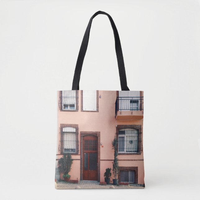 PINK AND RED CONCRETE BUILDING TOTE BAG (Front)