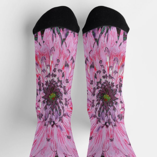Pink and Red Dahlia Flower Socks (Top)