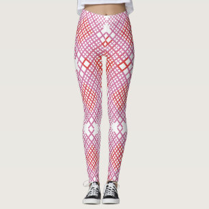 Pink and Red Diagonal Lines Chequered Pattern Leggings