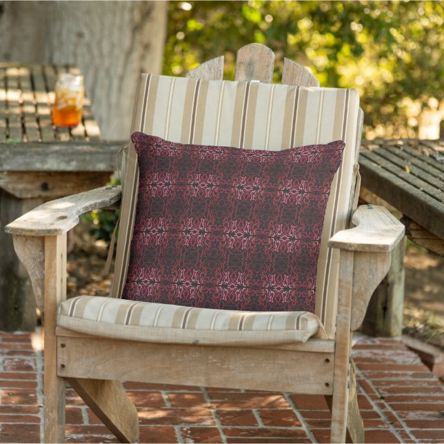 Pink And Red Dots And Squiggles Pattern On Black Cushion (Chair)