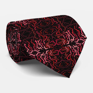 Pink And Red Dots And Squiggles Pattern On Black Tie