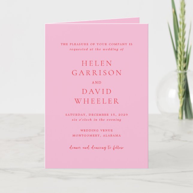 Pink and Red Elegant Classic Wedding Invitation (Front)