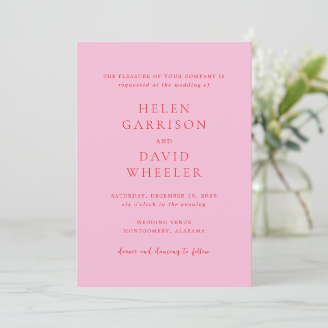 Pink and Red Elegant Classic Wedding Invitation (Standing Front)