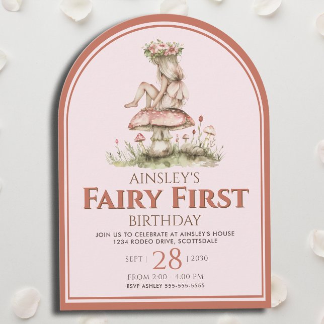 Pink and Red Fairy First Arch 1st Birthday Party Invitation (Creator Uploaded)