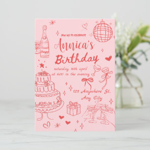 Pink and Red Feminine Birthday Party Invitation