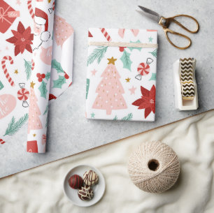 Pink and Red Festive Holiday Christmas Wrapping Wrapping Paper