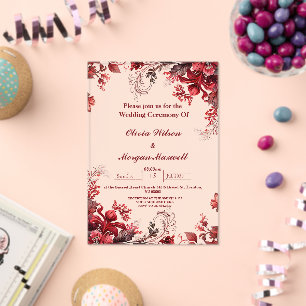 Pink and Red floral acrylic wedding invitations