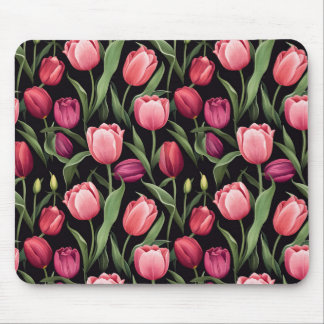 Pink and Red Floral Tulip Mouse Pad