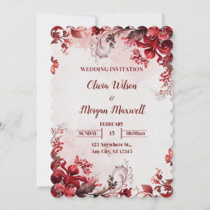 Pink and Red Floral Wedding Invitation