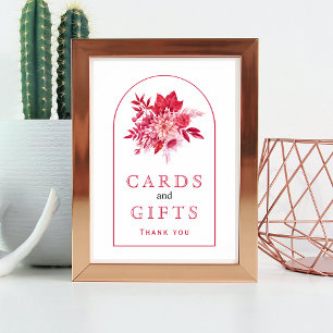 Pink and red flowers and foliage wedding sign