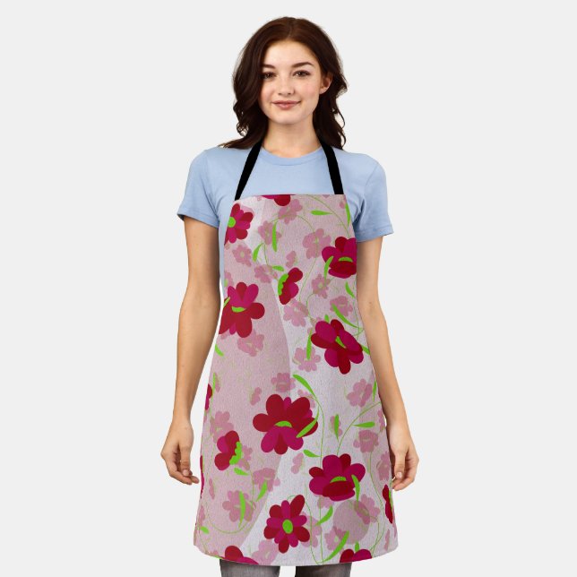 Pink and Red Flowers - Floral Apron (Worn)
