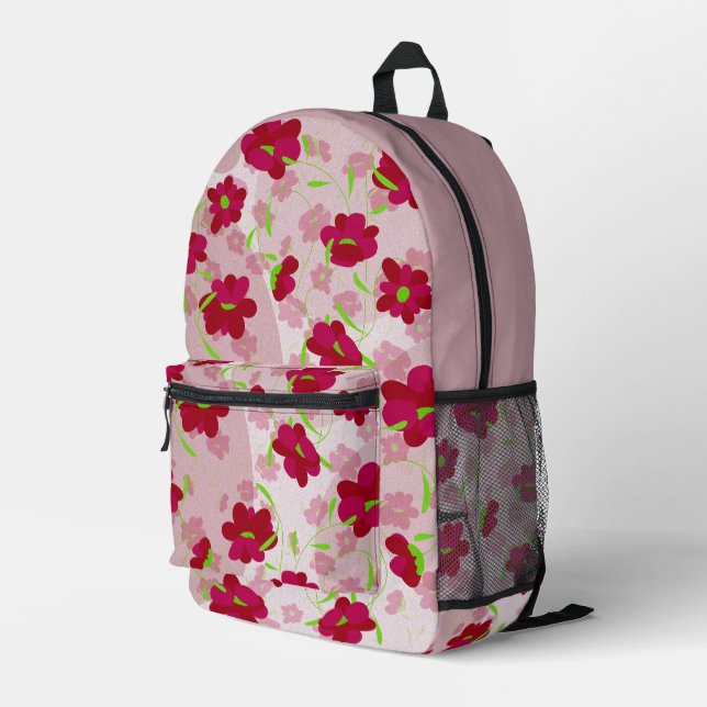 Pink and Red Flowers - Floral Printed Backpack (Back Corner Right)
