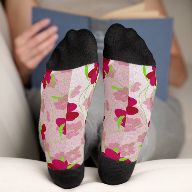 Pink and Red Flowers - Floral Socks (Bottom)