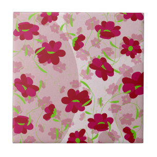 Pink and Red Flowers - Floral Tile