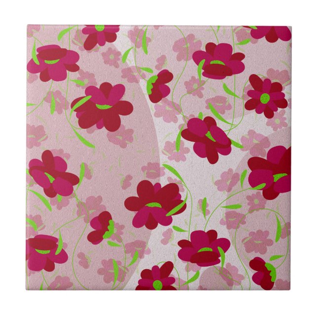 Pink and Red Flowers - Floral Tile (Front)