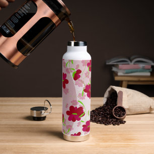 Pink and Red Flowers - Floral Water Bottle