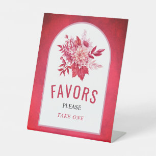 Pink and red flowers, leaves wedding Favours Pedestal Sign